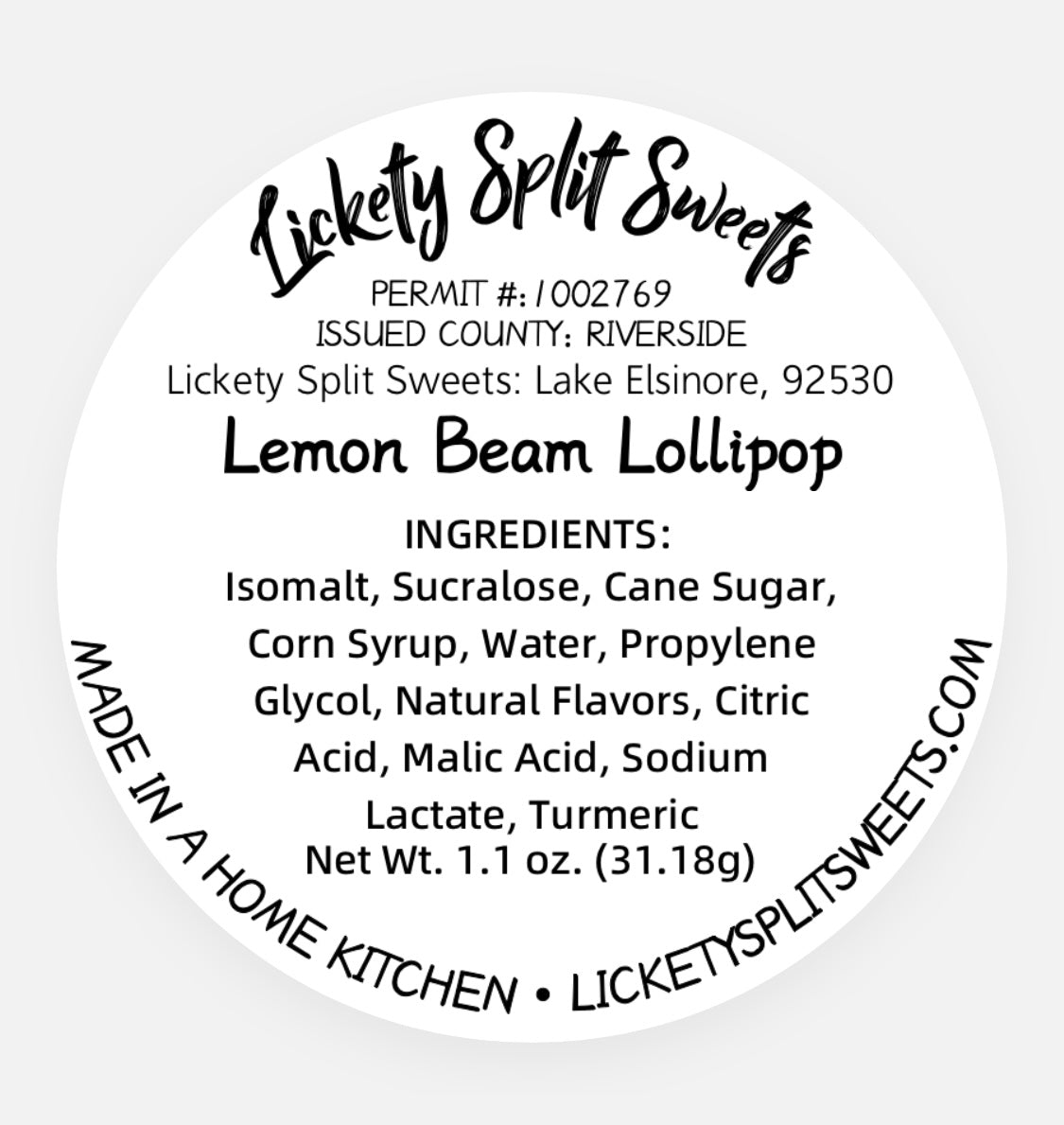 Lemon Beam Lollipop (Dye Free)